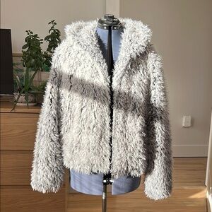 Avec Les Filles Gray Teddy Jacket Plush Texture